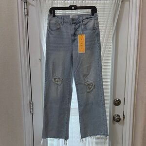 Trendy Light Blue Distressed Women's Flare Jeans